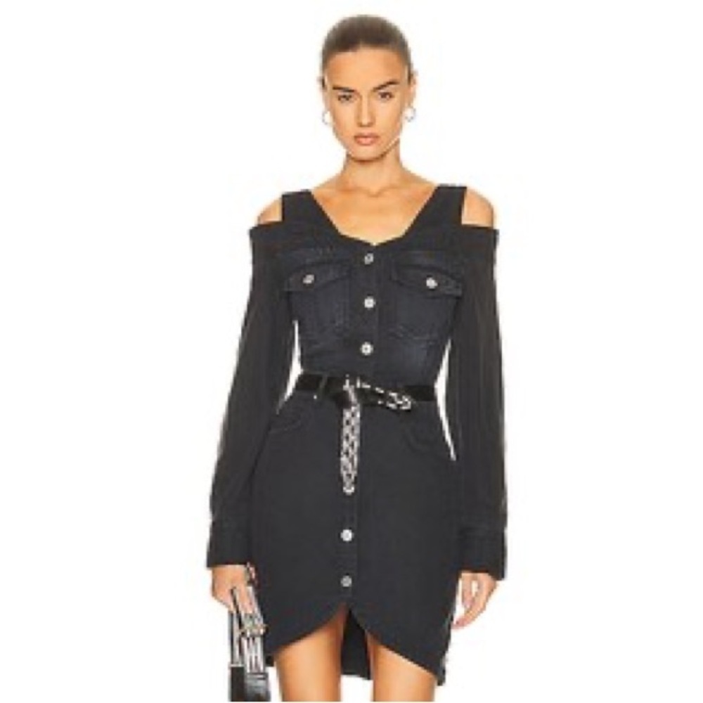 Nwt Isabel Marant L Pelona Light Denim Cold Shoulder Dress In Black